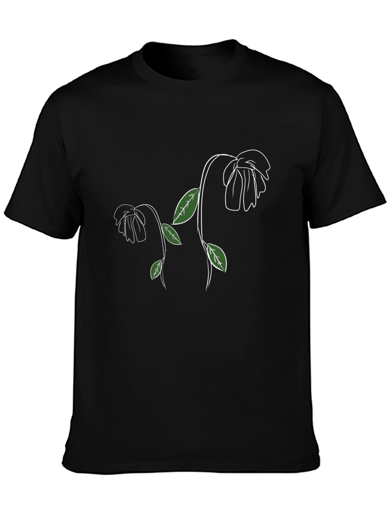 Mens Black T-Shirt with Floral Design