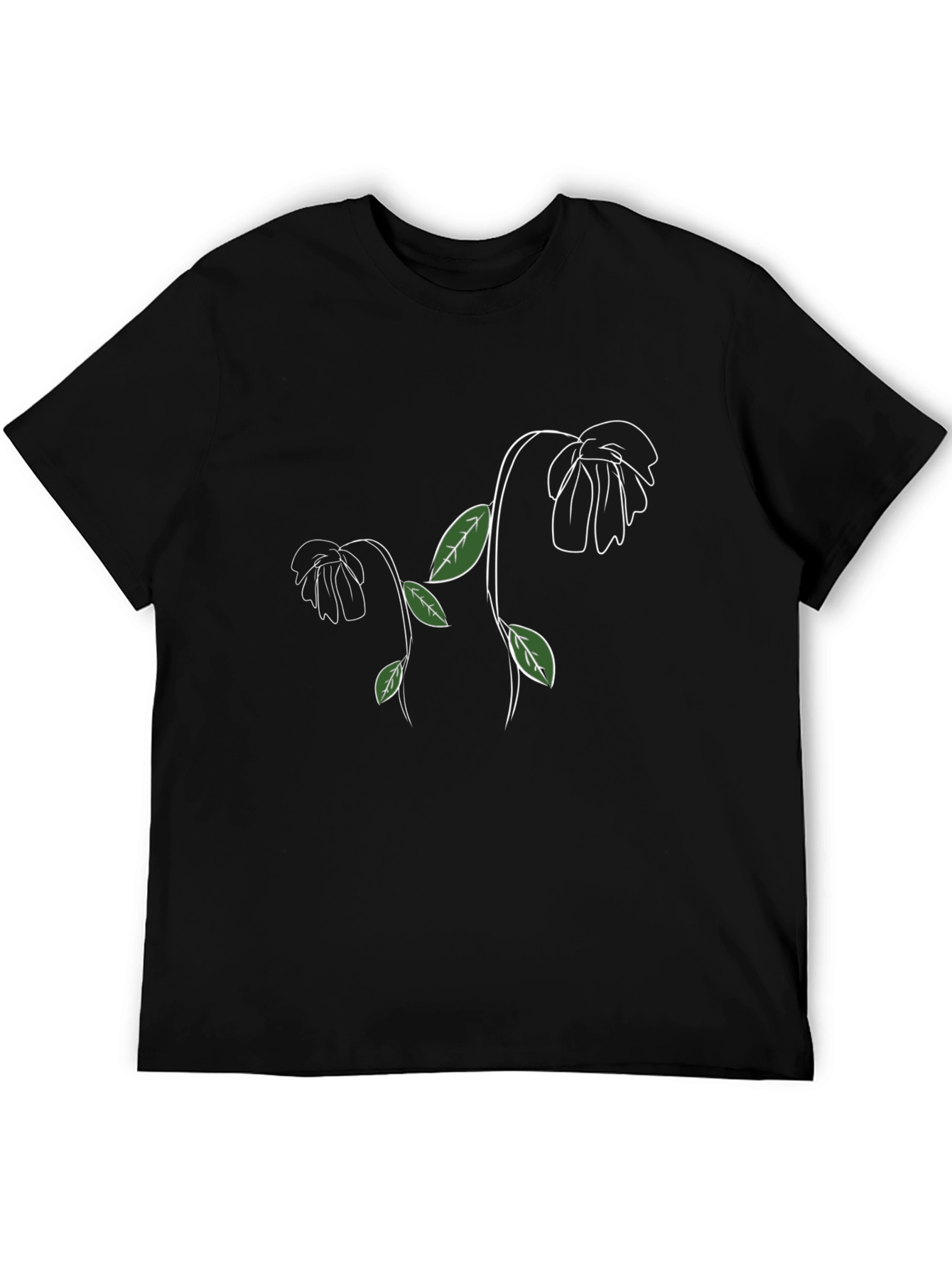 Mens Black T-Shirt with Floral Design