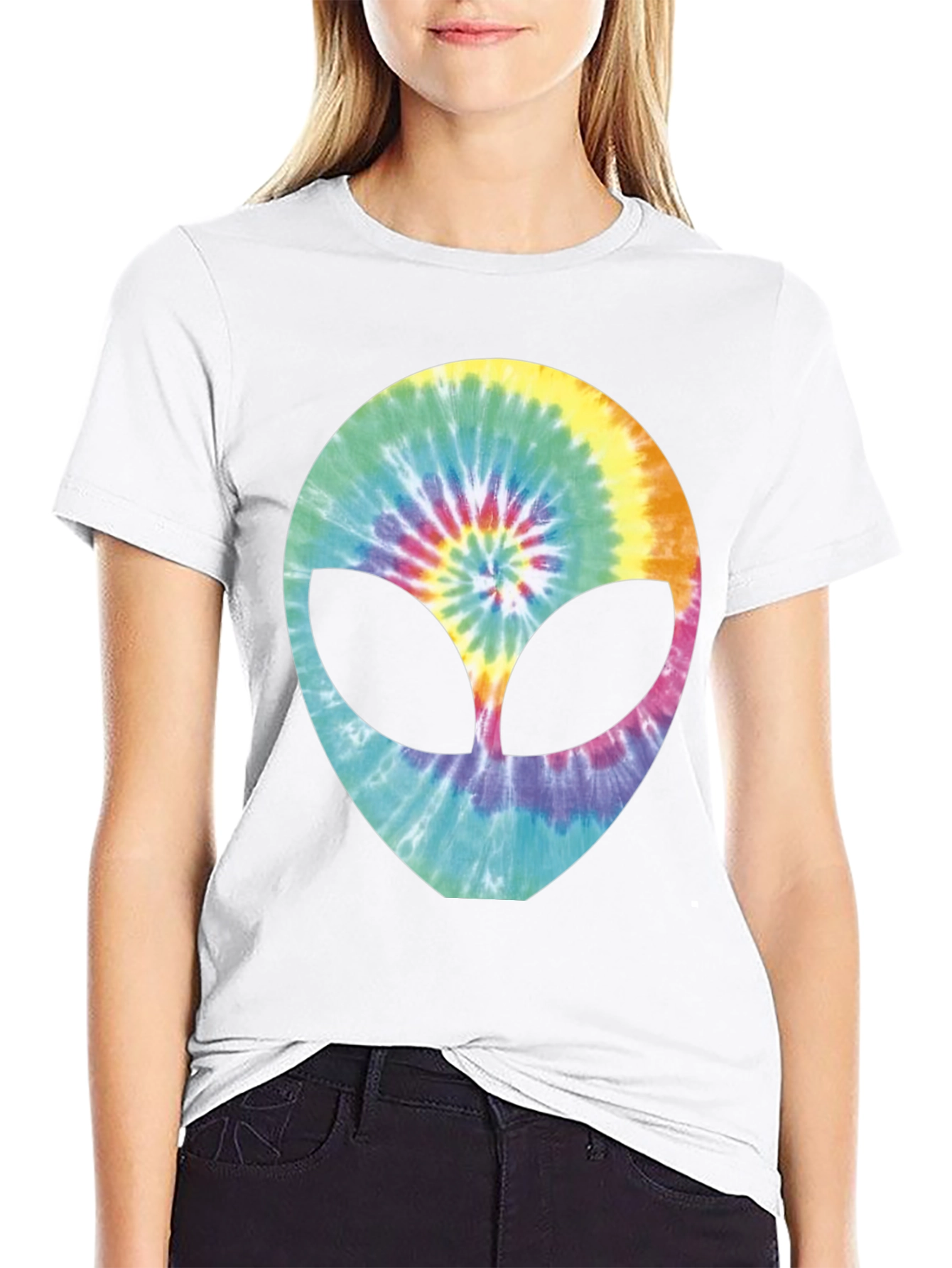 Tie-Dye Alien Head Graphic T-Shirt