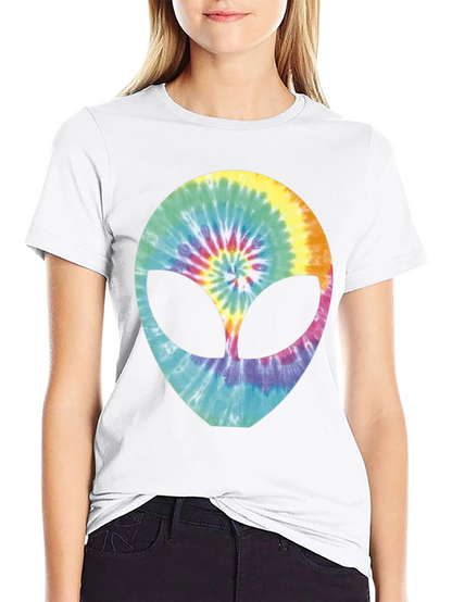 Tie-Dye Alien Head Graphic T-Shirt