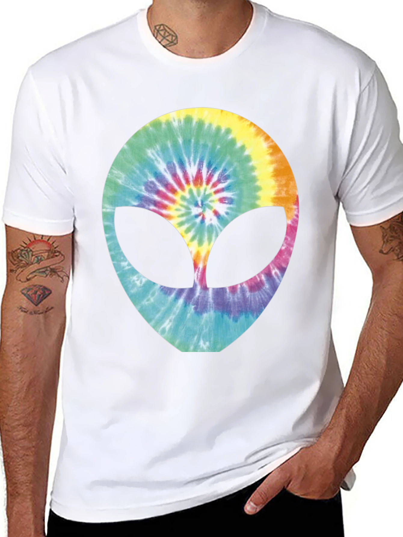 Tie-Dye Alien Head Graphic T-Shirt