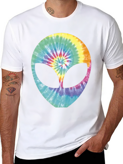 Tie-Dye Alien Head Graphic T-Shirt