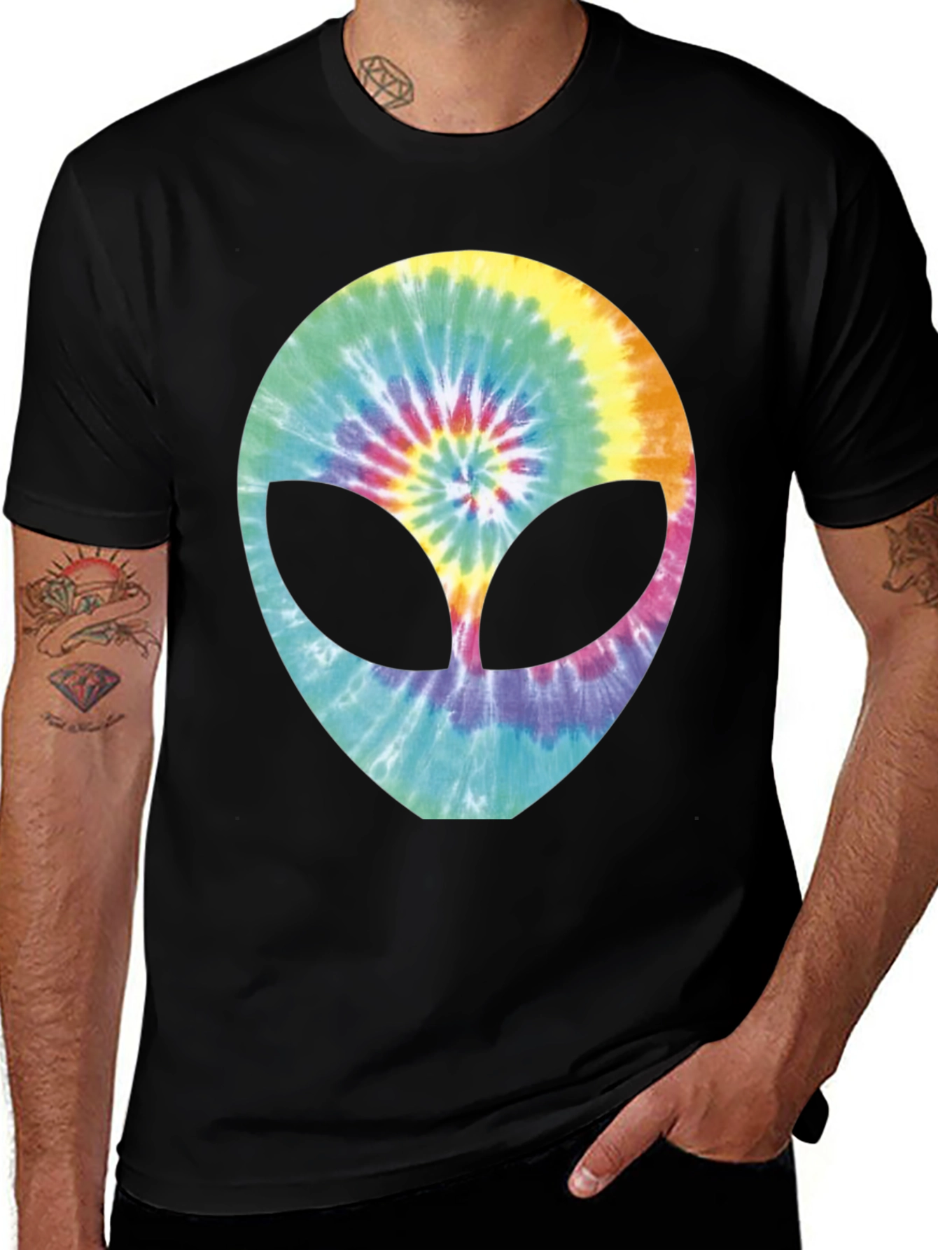 Tie-Dye Alien Head Graphic T-Shirt