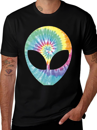 Tie-Dye Alien Head Graphic T-Shirt