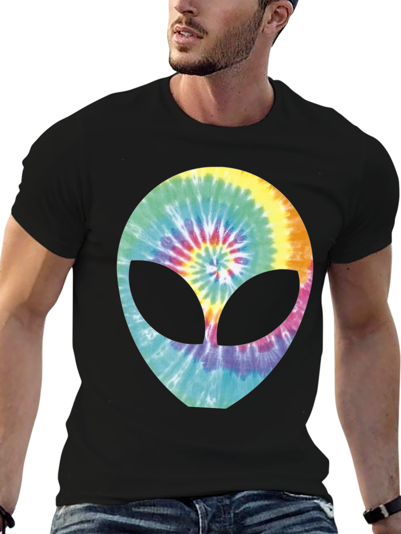 Tie-Dye Alien Head Graphic T-Shirt