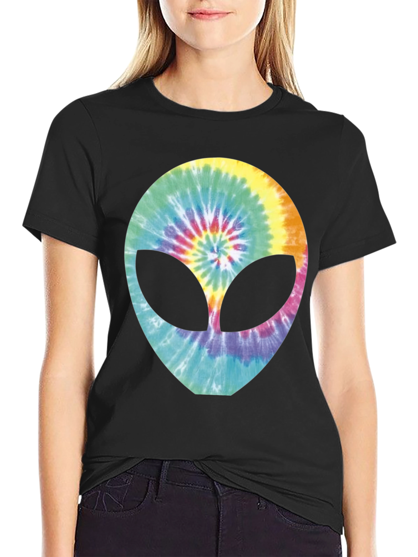 Tie-Dye Alien Head Graphic T-Shirt