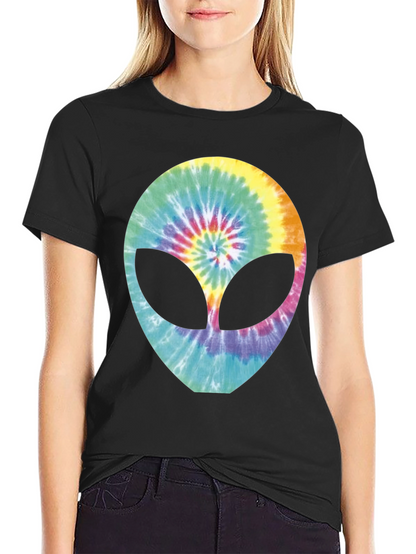 Tie-Dye Alien Head Graphic T-Shirt