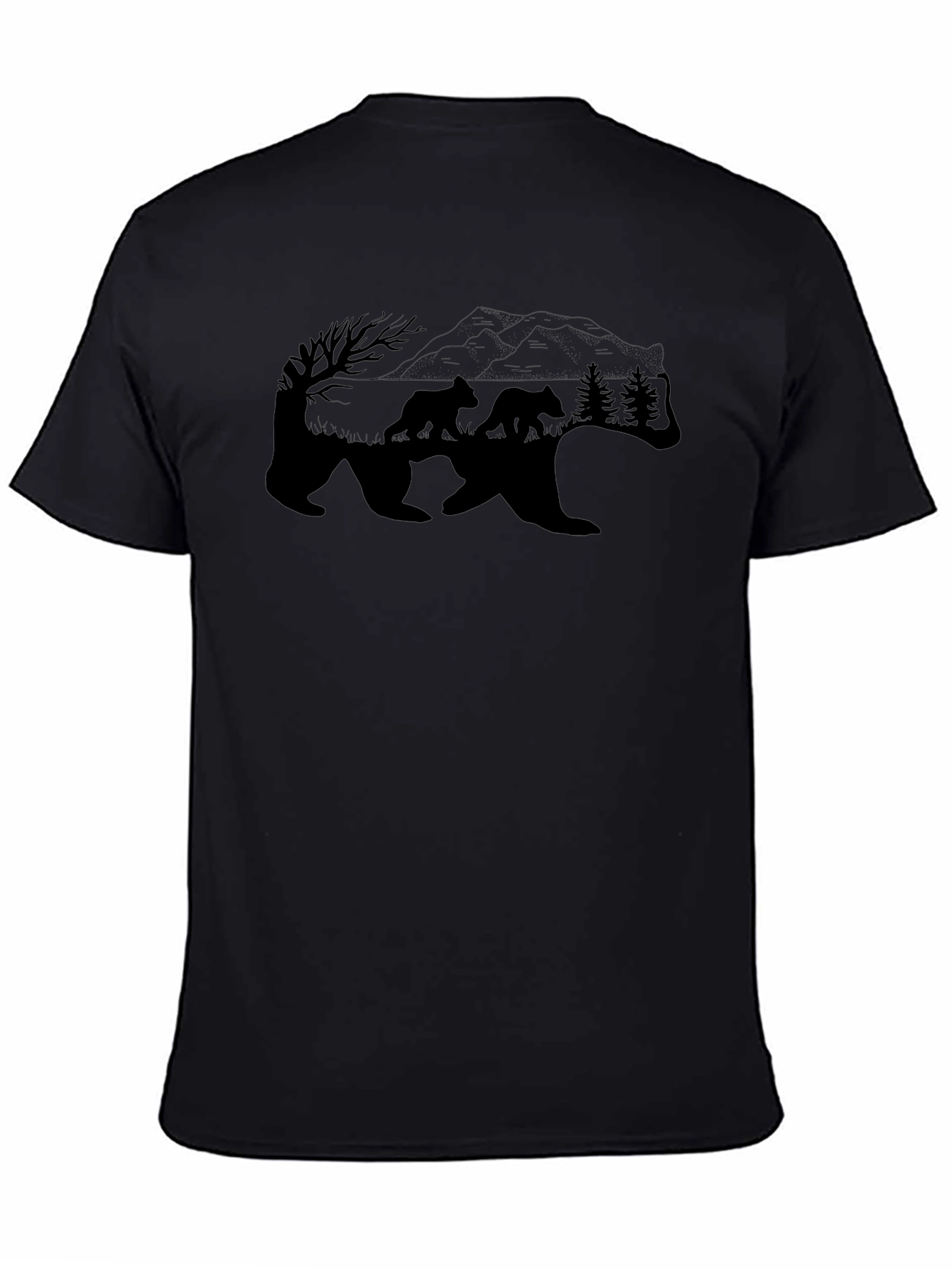 Bear Family Graphic T-Shirt - Black