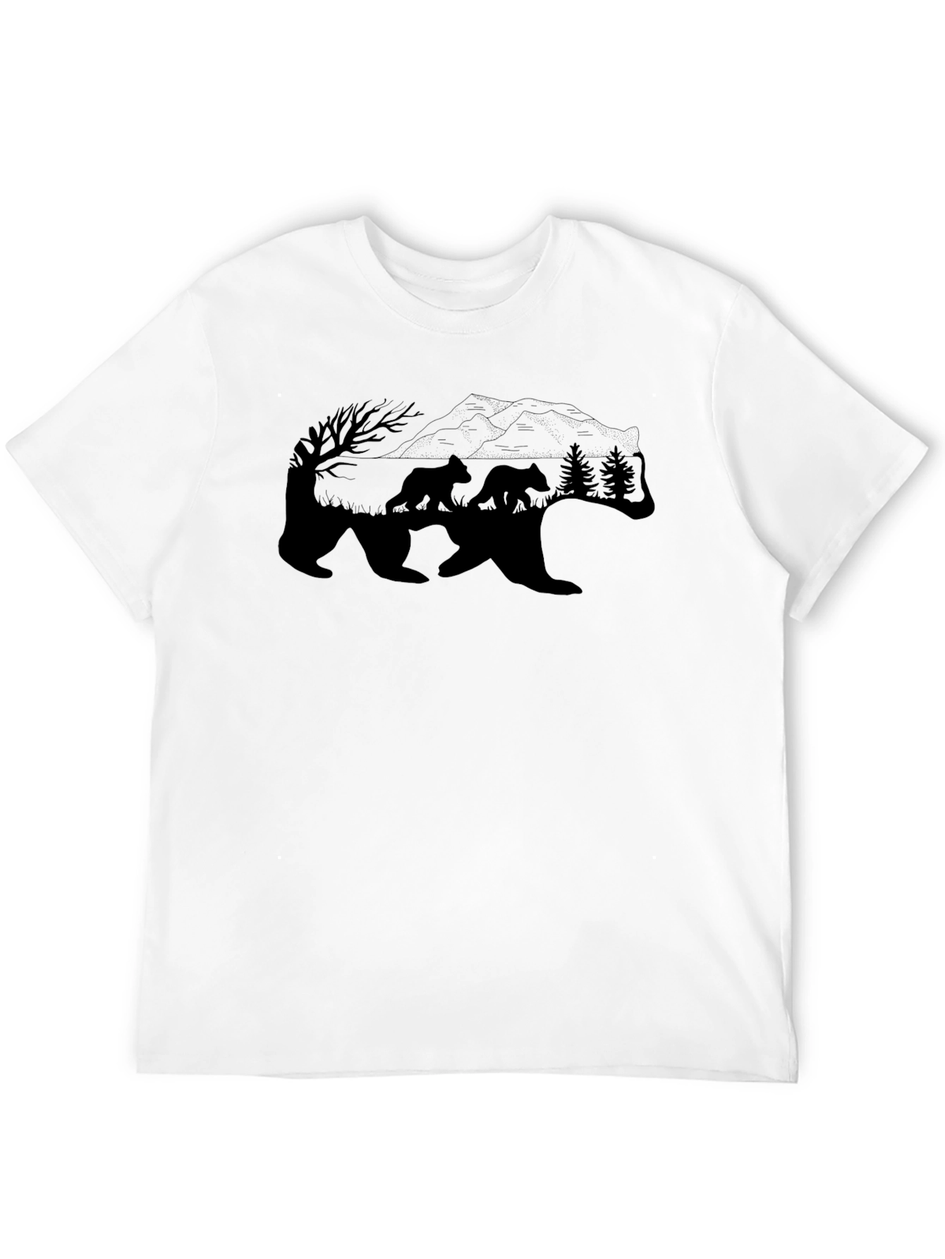 Bear Family Graphic T-Shirt - Black