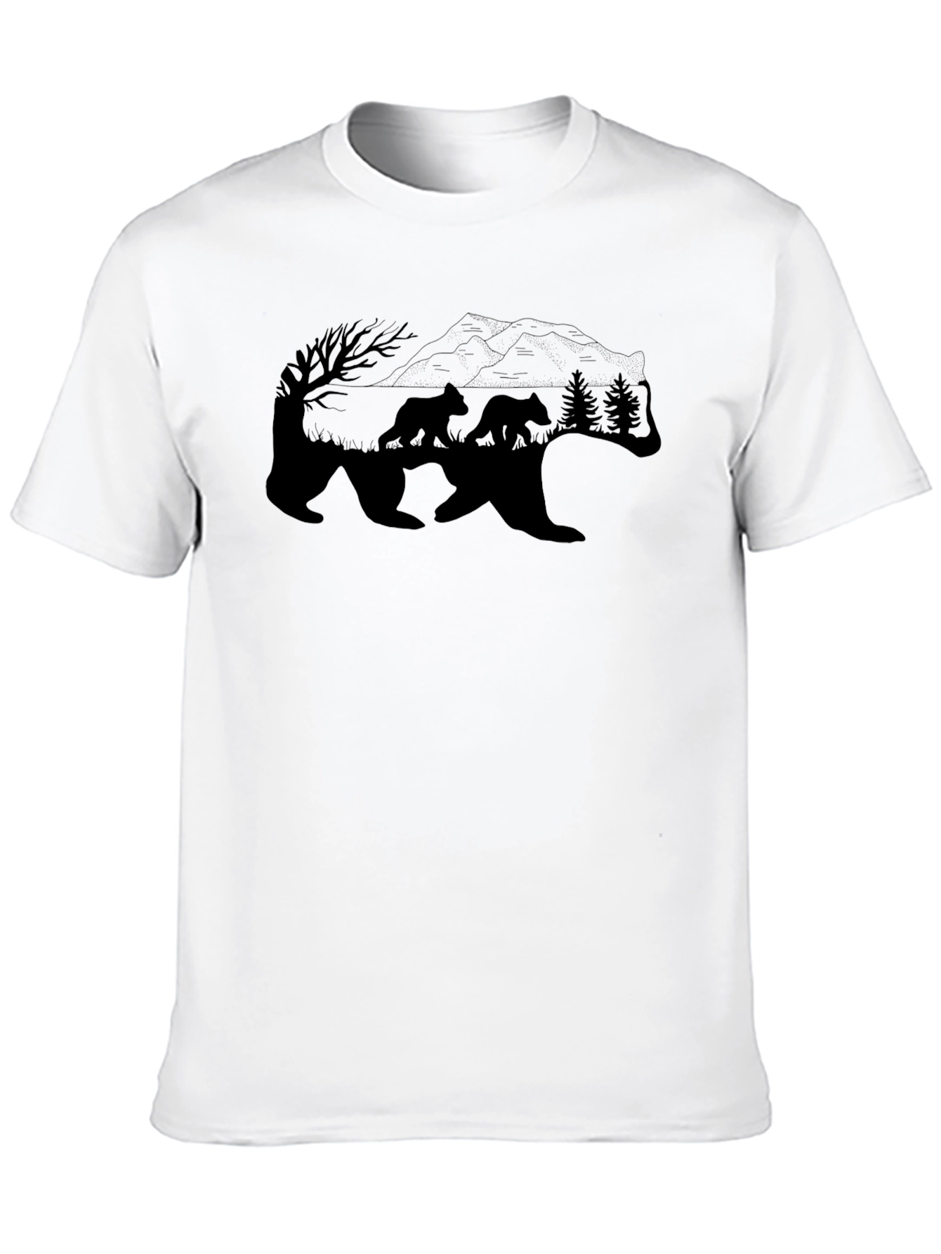 Bear Family Graphic T-Shirt - Black