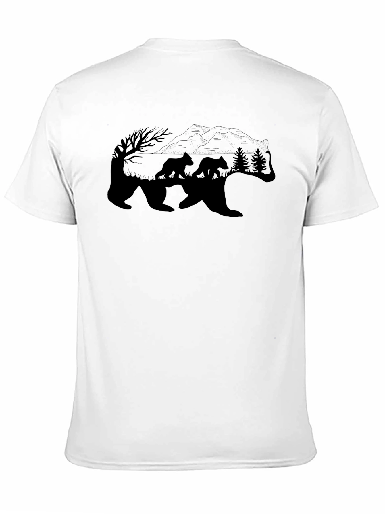Bear Family Graphic T-Shirt - Black