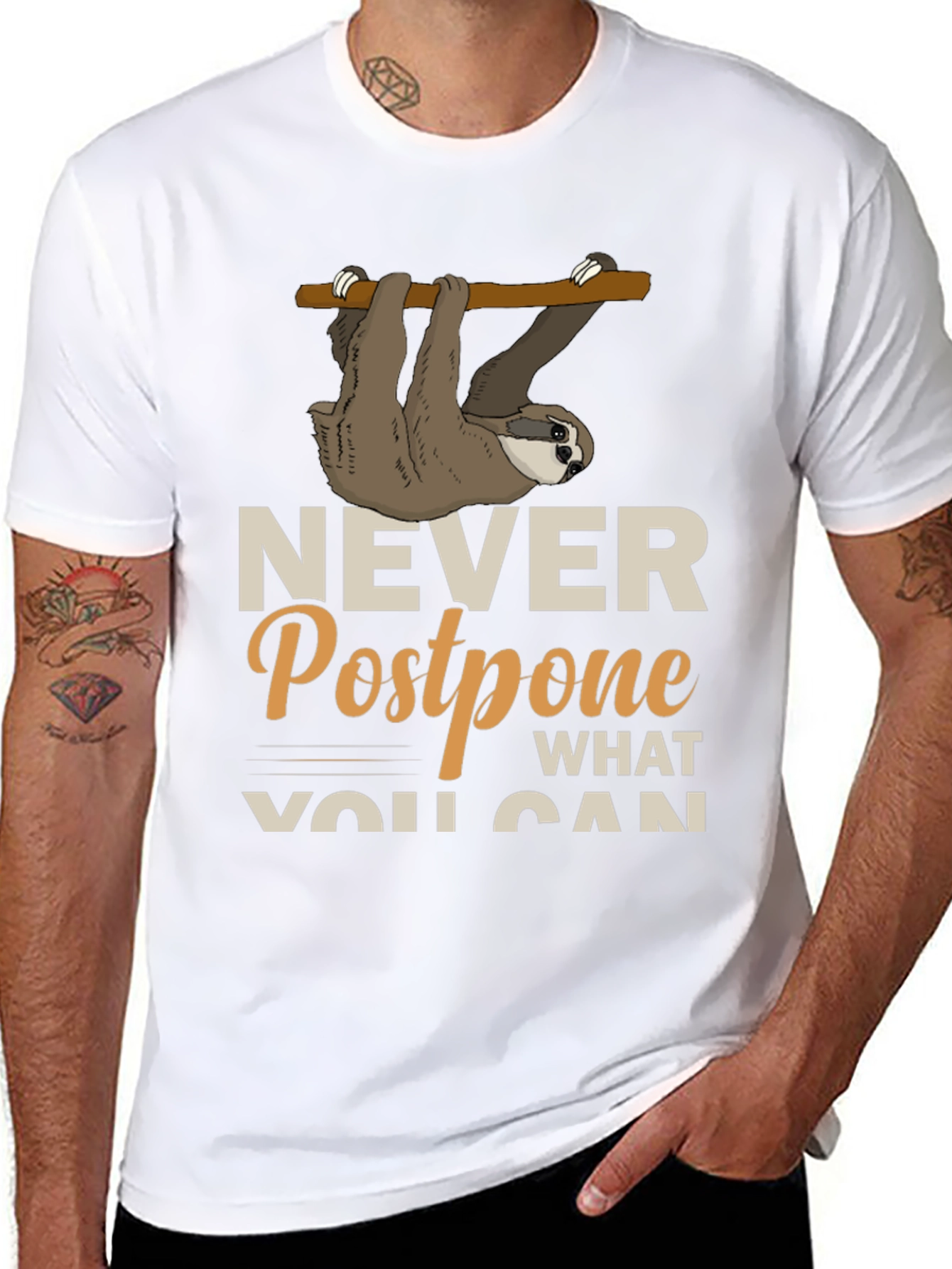 Sloth Never Postpone Funny Graphic T-Shirt