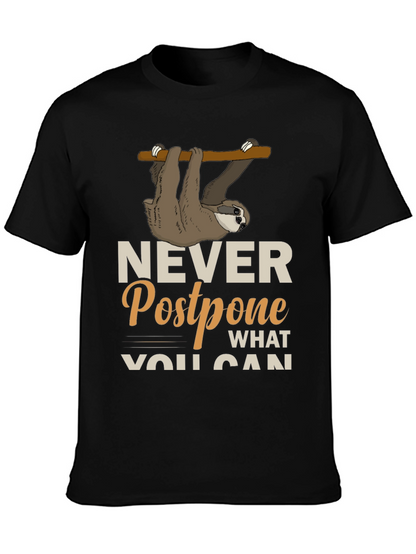 Sloth Never Postpone Funny Graphic T-Shirt