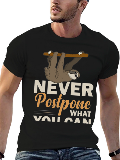 Sloth Never Postpone Funny Graphic T-Shirt