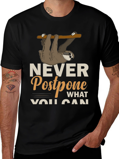 Sloth Never Postpone Funny Graphic T-Shirt