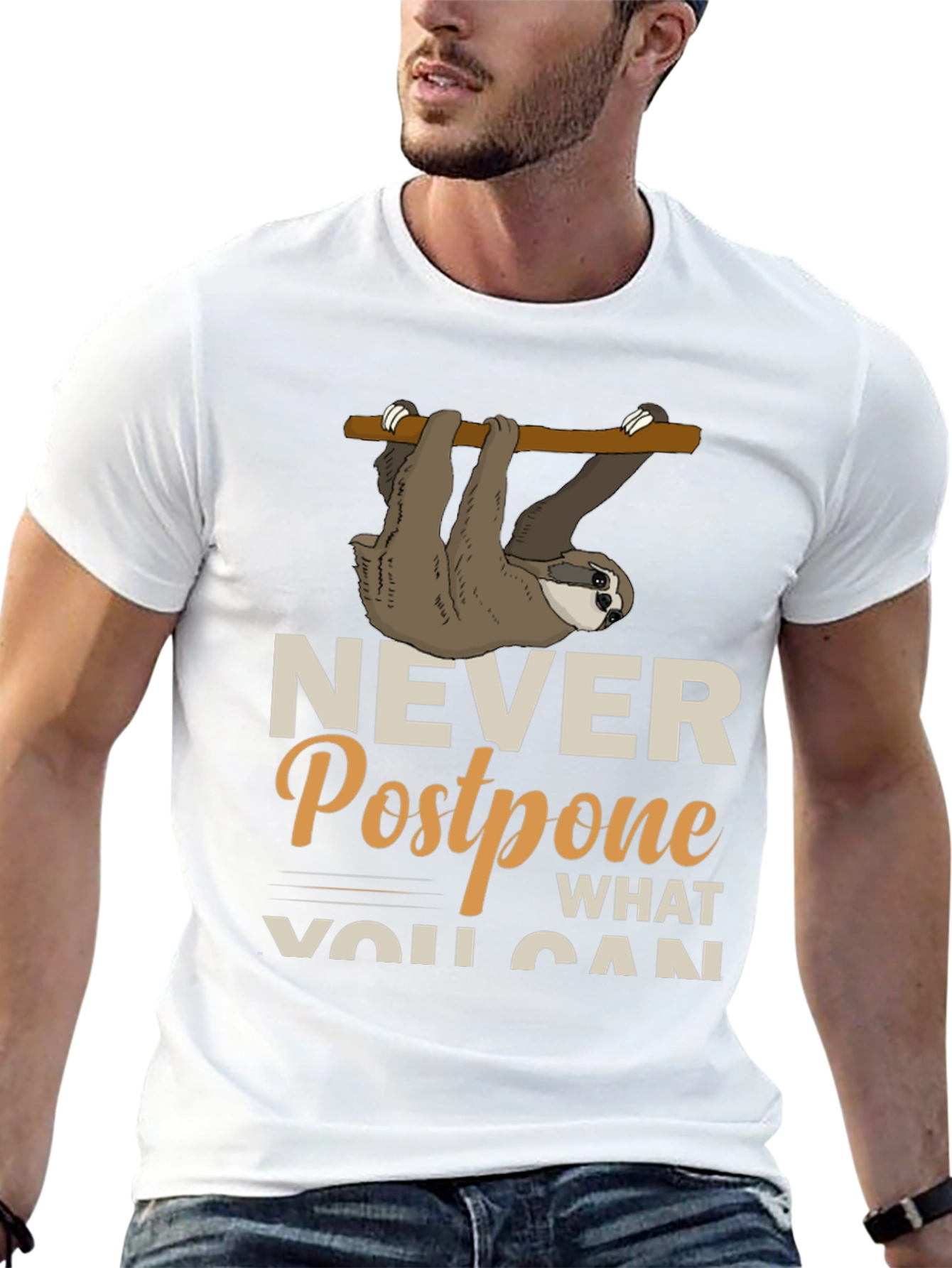 Sloth Never Postpone Funny Graphic T-Shirt