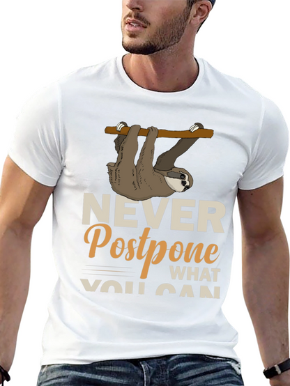 Sloth Never Postpone Funny Graphic T-Shirt