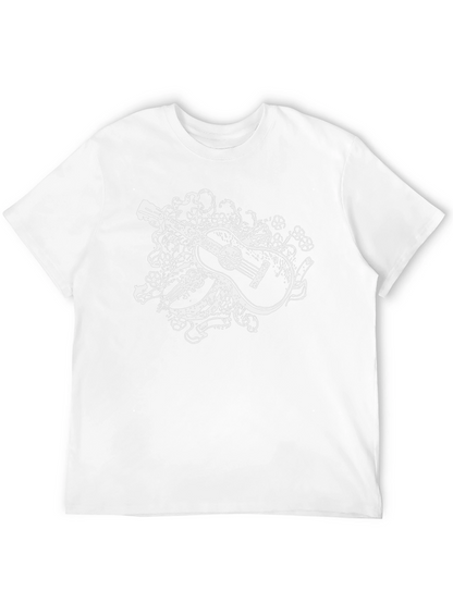 Guitar Floral Graphic Tee - Black Casual Shirt