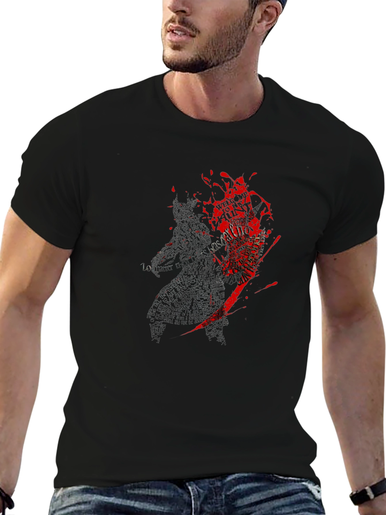 Graphic Print Crew Neck T-Shirt - Dark