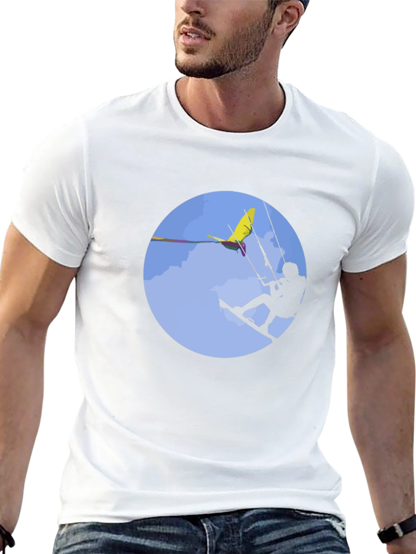 Kitesurfing Graphic Tee - Black Cotton T-Shirt