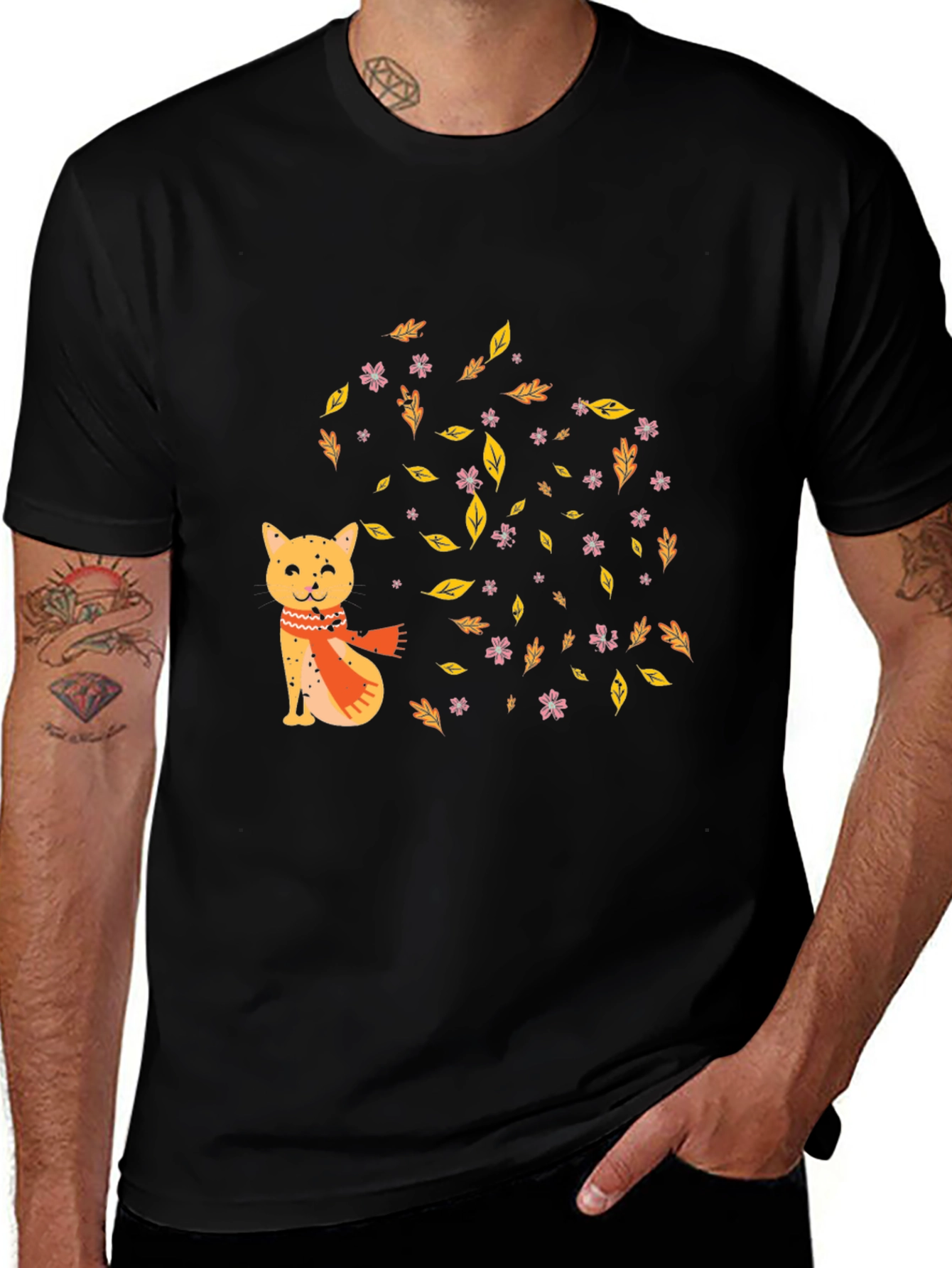 Autumn Cat Graphic Tee - Cozy Fall Vibes