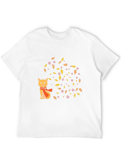Autumn Cat Graphic Tee - Cozy Fall Vibes