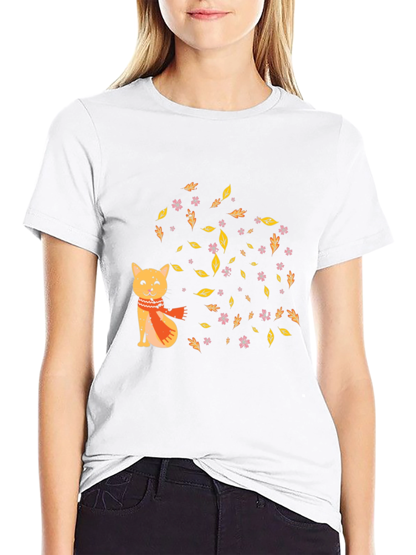 Autumn Cat Graphic Tee - Cozy Fall Vibes