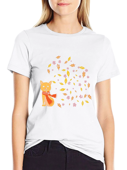 Autumn Cat Graphic Tee - Cozy Fall Vibes
