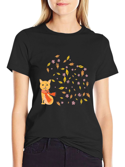 Autumn Cat Graphic Tee - Cozy Fall Vibes