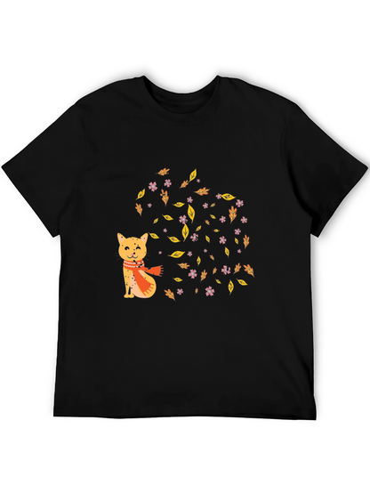 Autumn Cat Graphic Tee - Cozy Fall Vibes