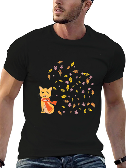 Autumn Cat Graphic Tee - Cozy Fall Vibes