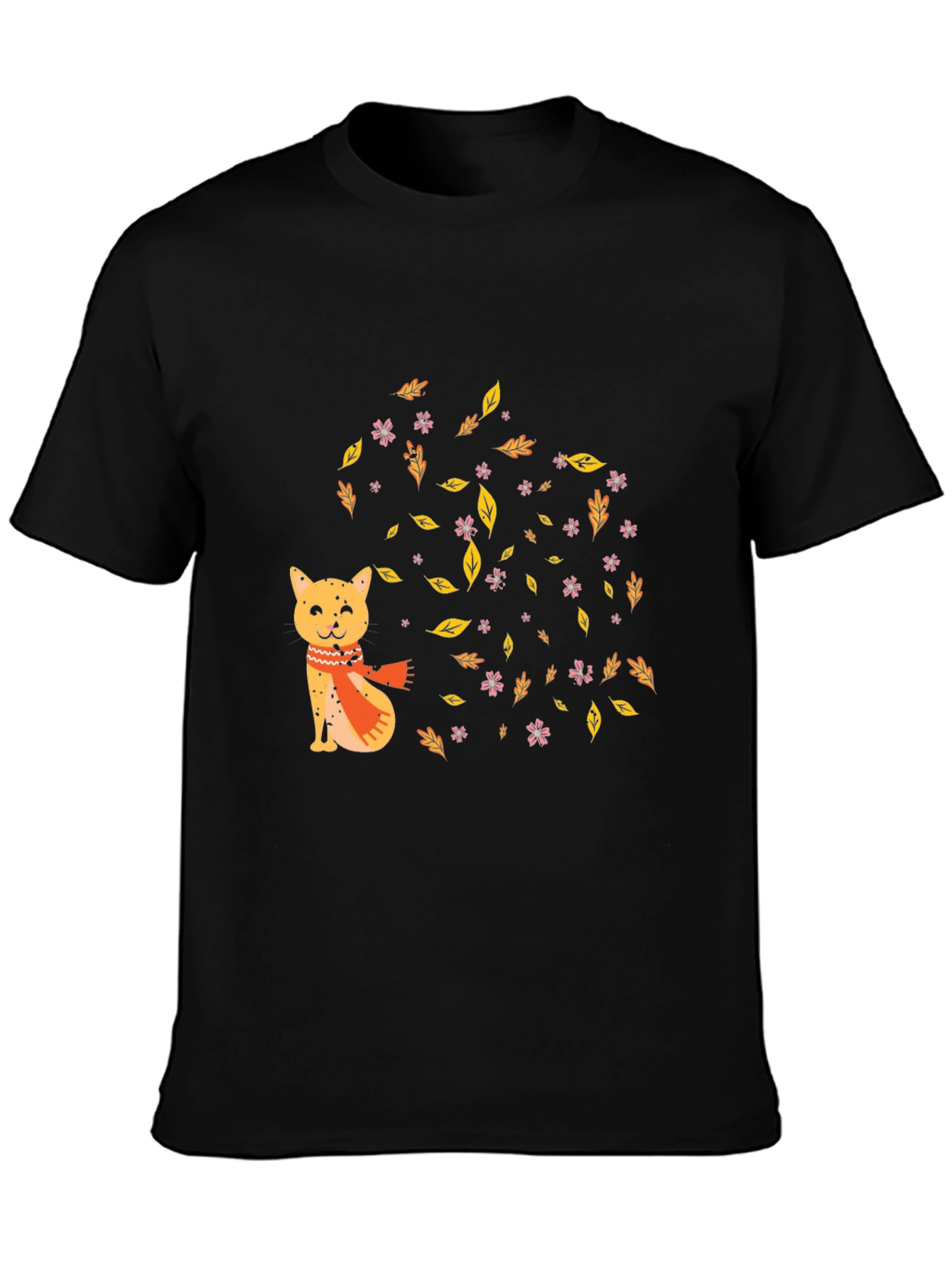 Autumn Cat Graphic Tee - Cozy Fall Vibes