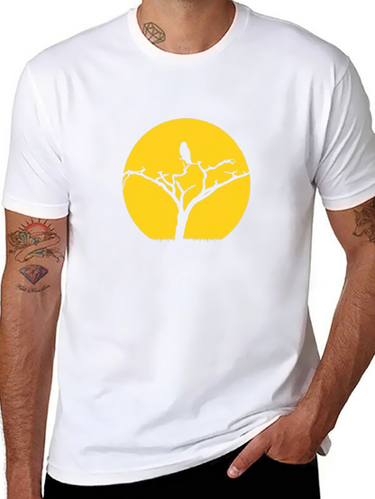 Black T-Shirt with Tree & Bird Graphic