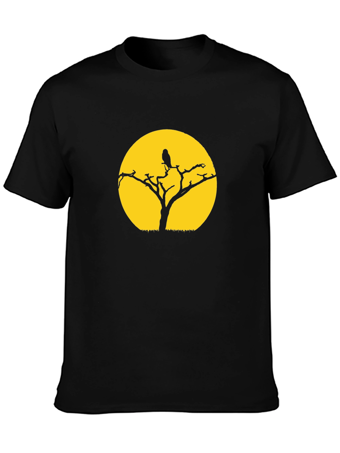Black T-Shirt with Tree & Bird Graphic
