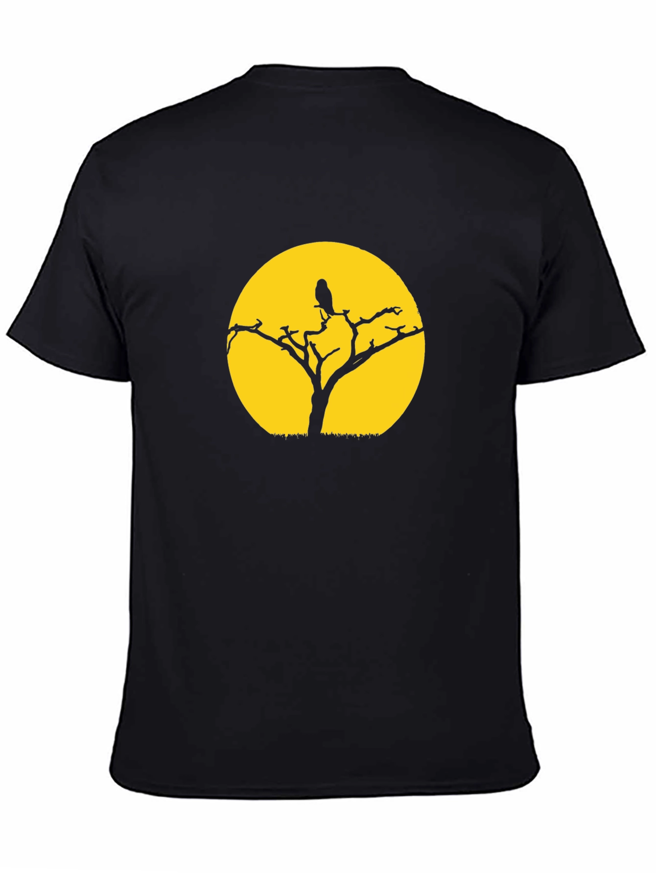 Black T-Shirt with Tree & Bird Graphic