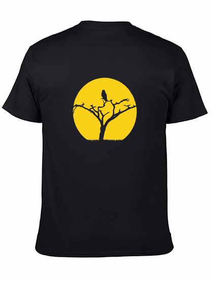 Black T-Shirt with Tree & Bird Graphic