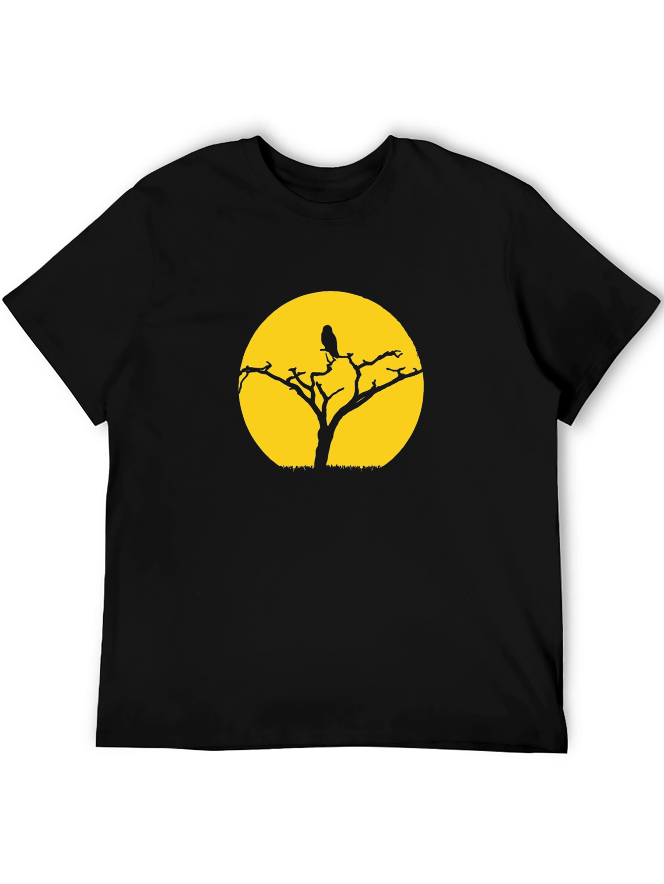 Black T-Shirt with Tree & Bird Graphic