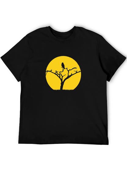 Black T-Shirt with Tree & Bird Graphic