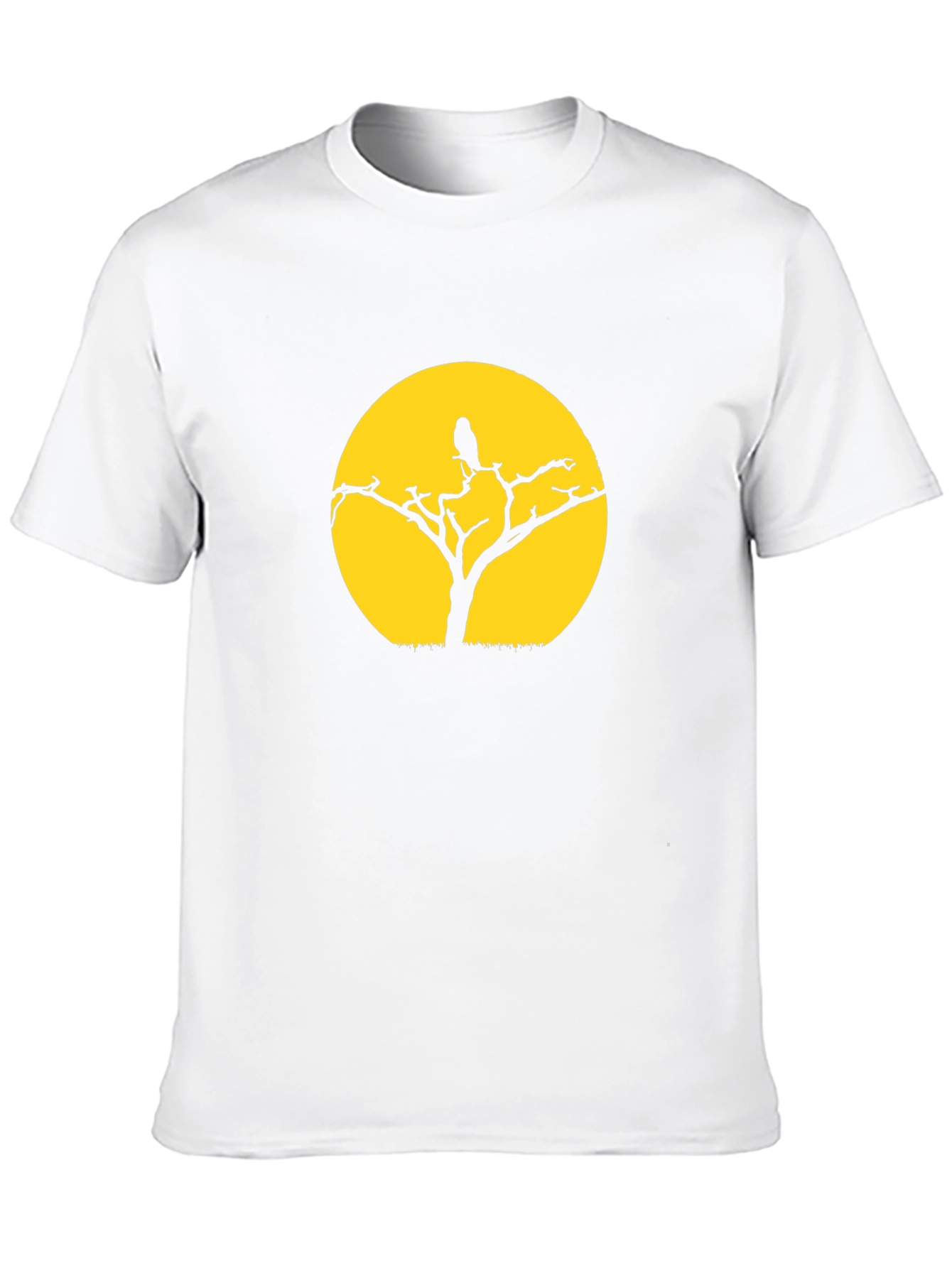 Black T-Shirt with Tree & Bird Graphic
