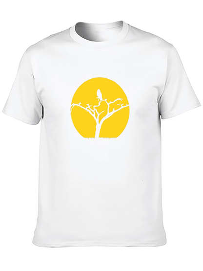 Black T-Shirt with Tree & Bird Graphic