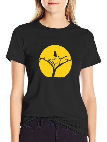 Black T-Shirt with Tree & Bird Graphic