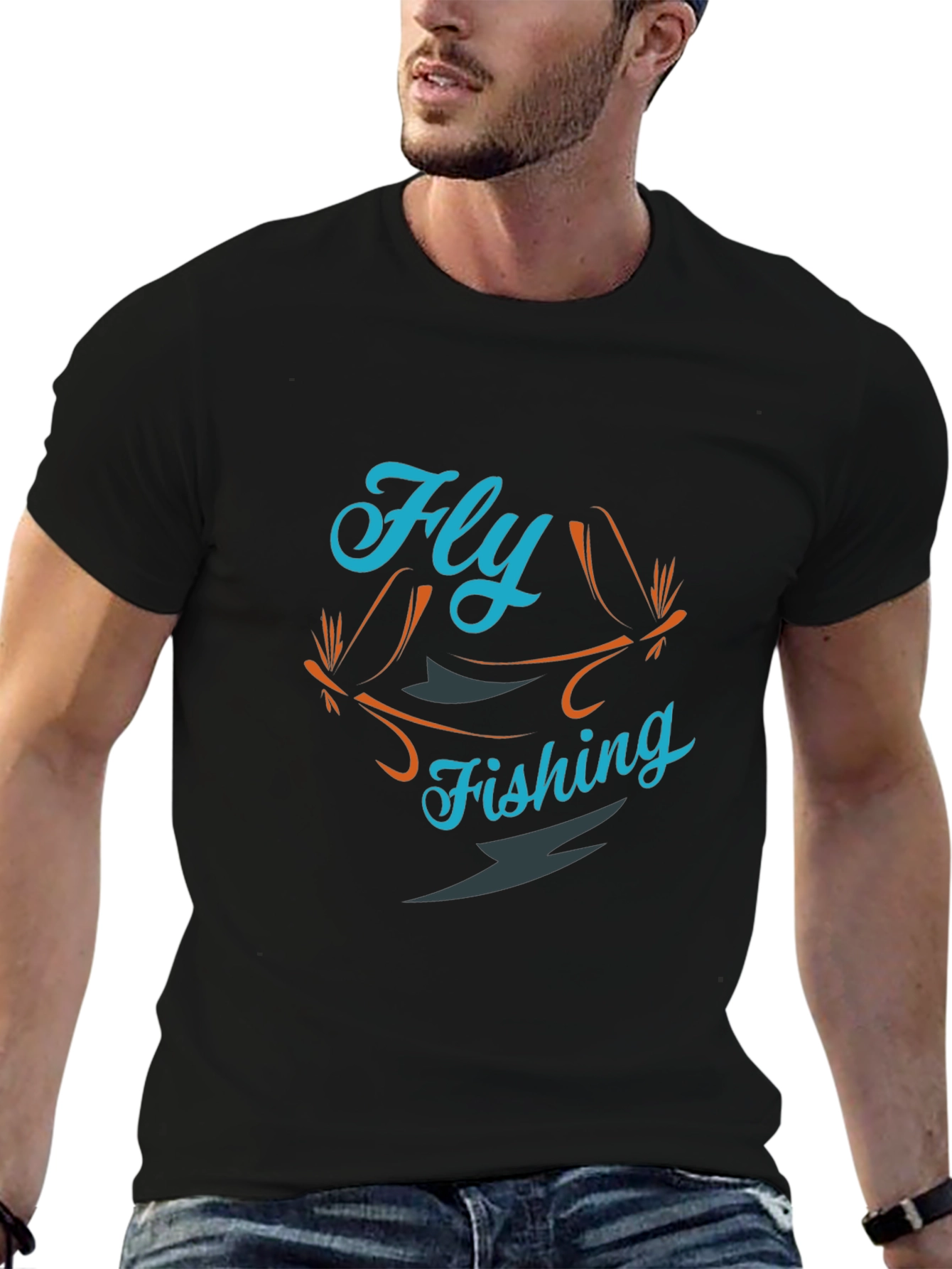 Fly Fishing Graphic Tee - Black Cotton T-Shirt