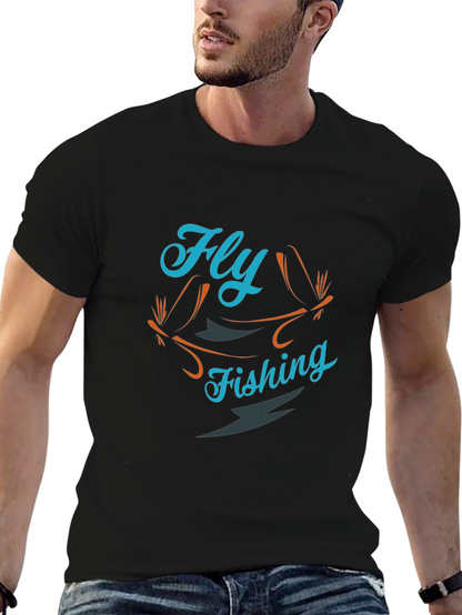 Fly Fishing Graphic Tee - Black Cotton T-Shirt