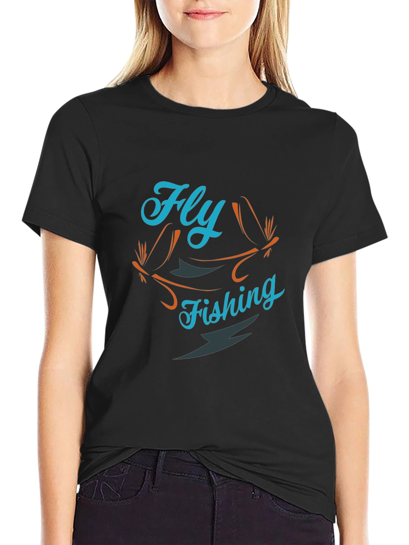 Fly Fishing Graphic Tee - Black Cotton T-Shirt