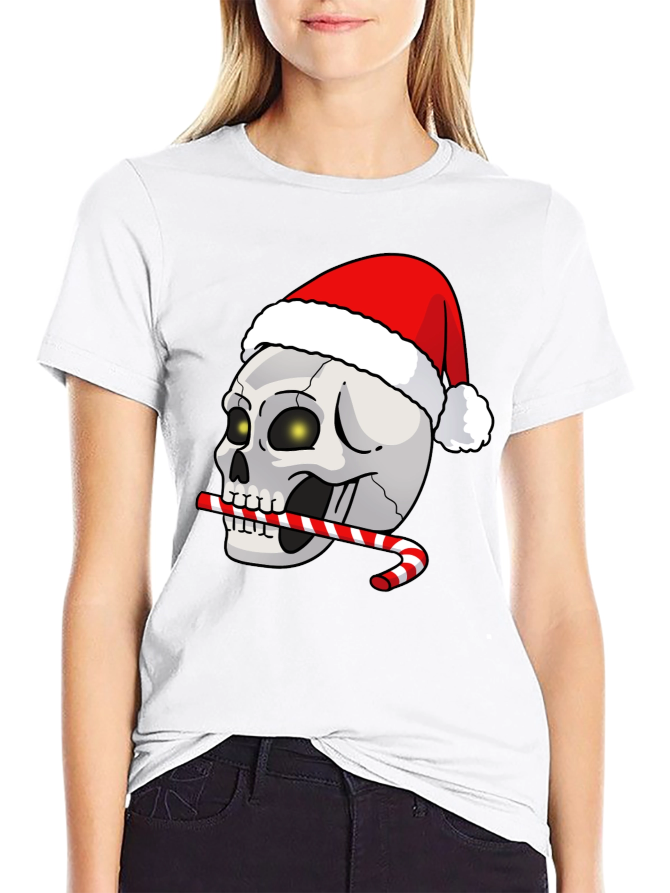 Festive Skull T-Shirt: Santa Hat & Candy Cane
