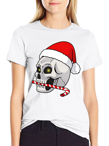 Festive Skull T-Shirt: Santa Hat & Candy Cane