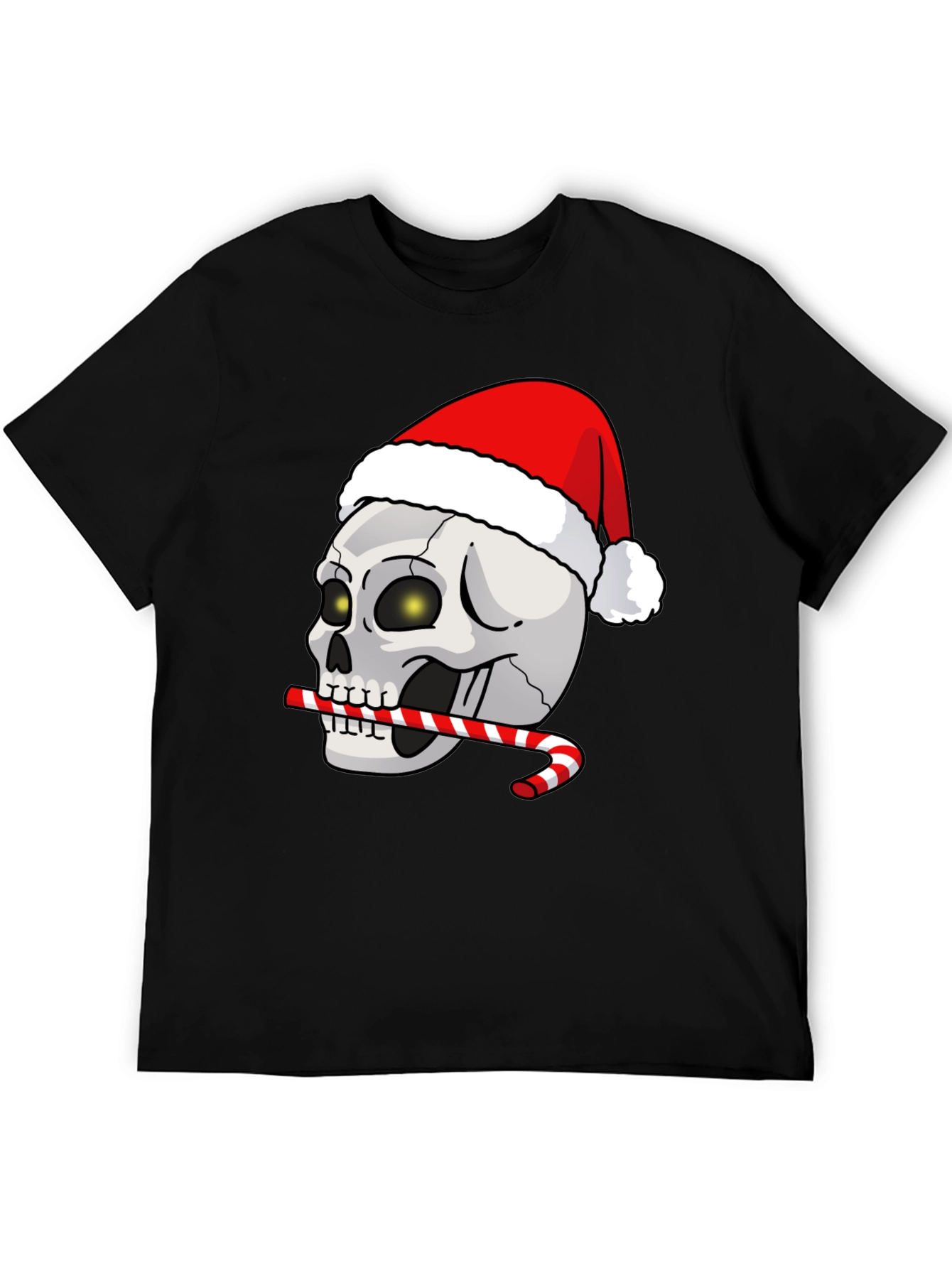 Festive Skull T-Shirt: Santa Hat & Candy Cane