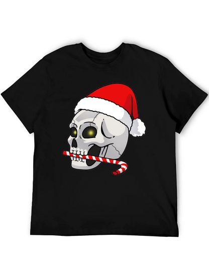 Festive Skull T-Shirt: Santa Hat & Candy Cane