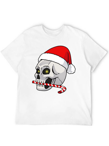 Festive Skull T-Shirt: Santa Hat & Candy Cane