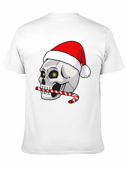 Festive Skull T-Shirt: Santa Hat & Candy Cane
